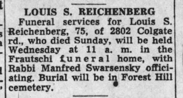 funeral for Louis S. Reichenberg